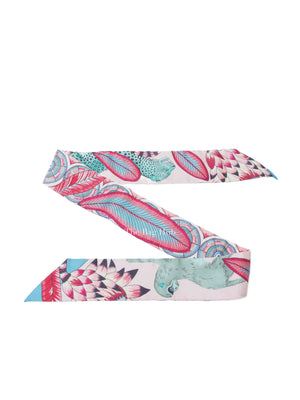 Hermes Rose Nacre/ Vert/ Framboise Silk The Savana Dance Twilly