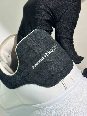 Alexander McQueen White/Black Croc Suede/Leather Oversized Sneakers Size 39.5 D
