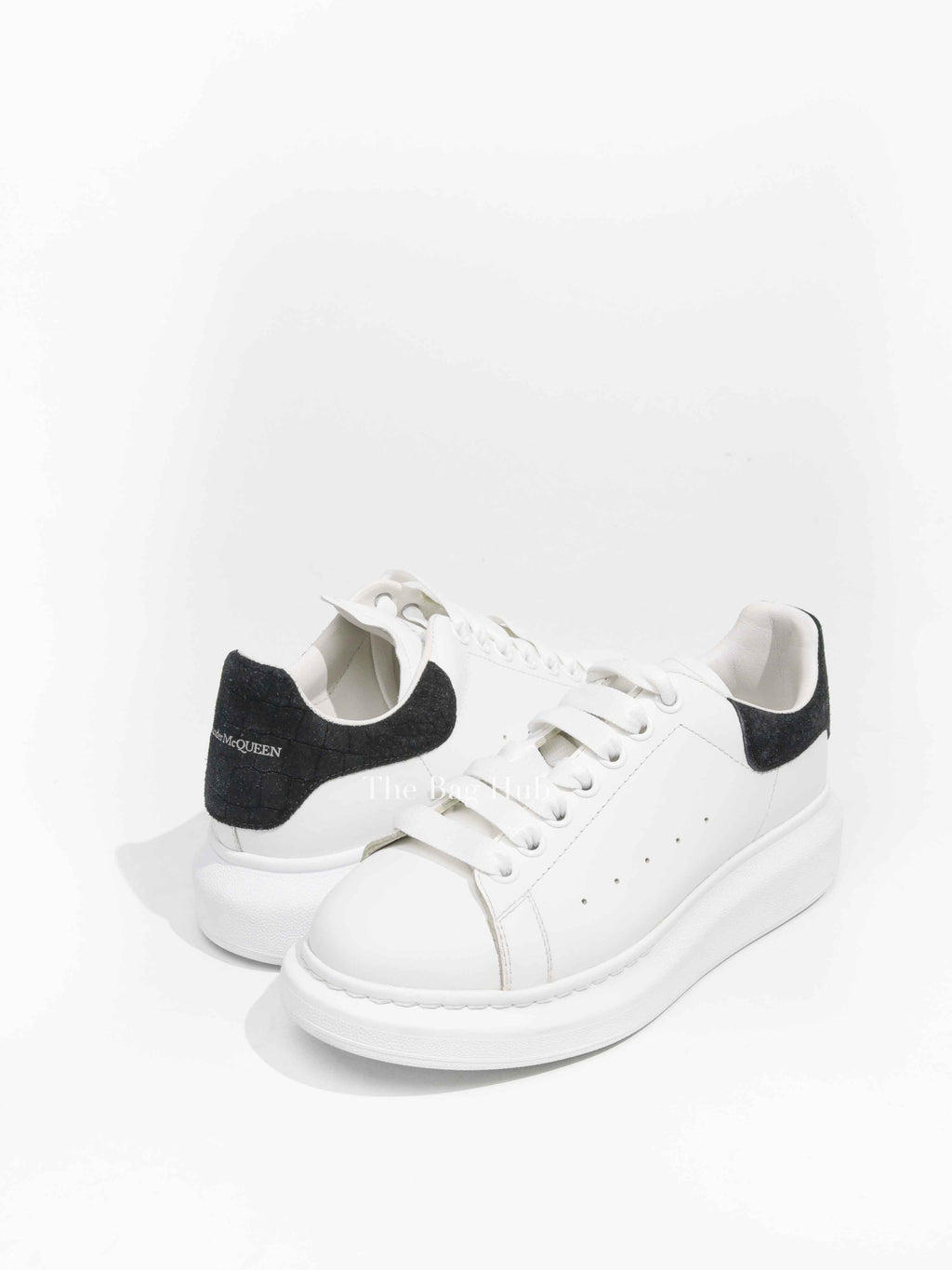 Alexander McQueen White/Black Croc Suede/Leather Oversized Sneakers Size 39.5 D