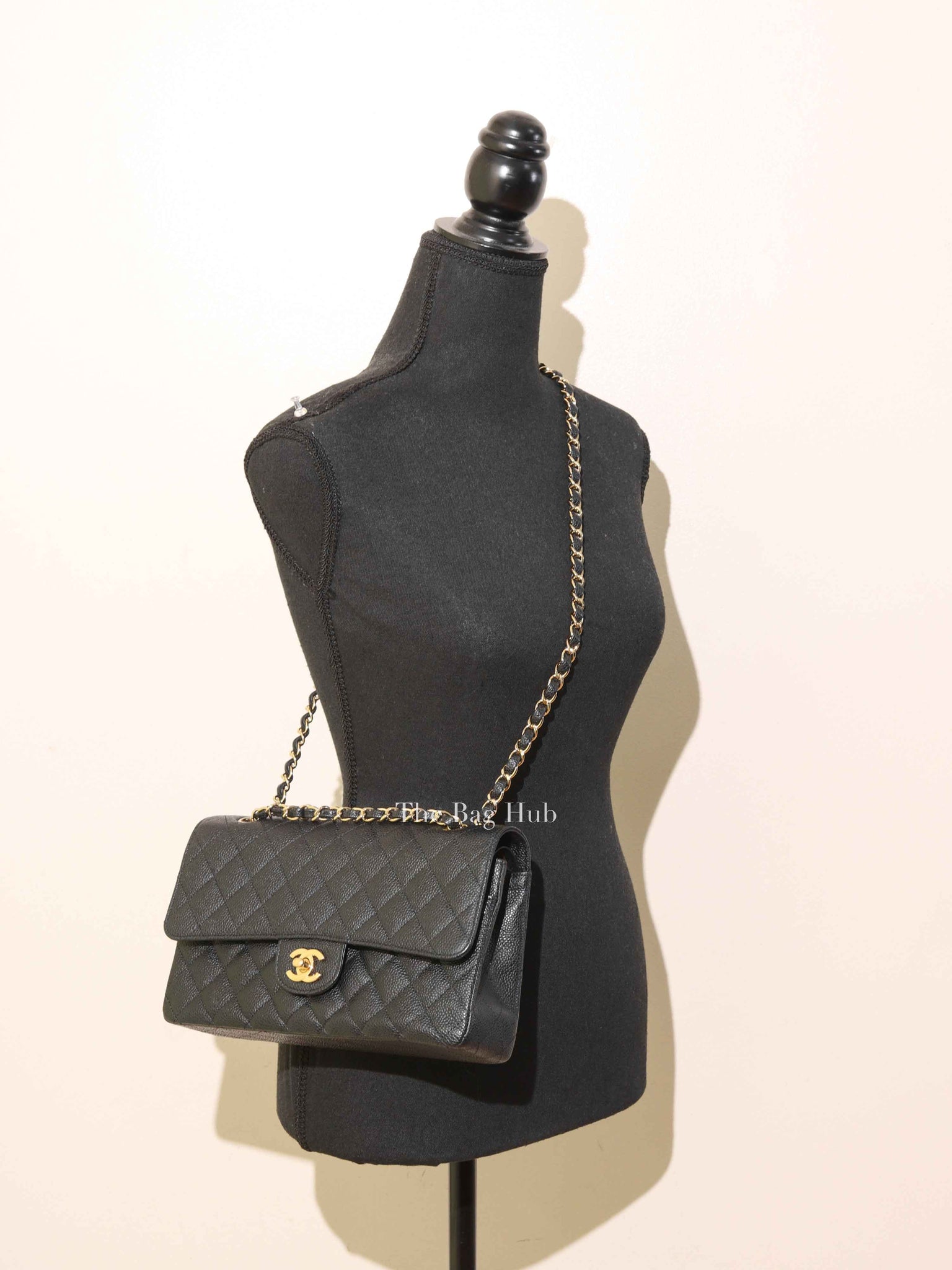 Chanel Black Quilted Caviar Classic Medium Double Flap Bag GHW