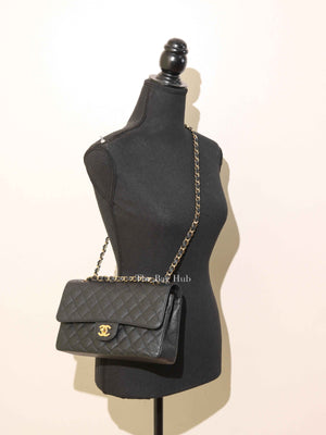 Chanel Black Quilted Caviar Classic Medium Double Flap Bag GHW