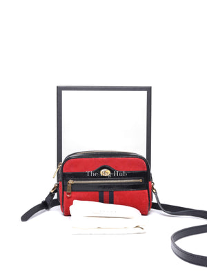 Gucci Red Suede Patent Web Mini Ophidia Shoulder Bag