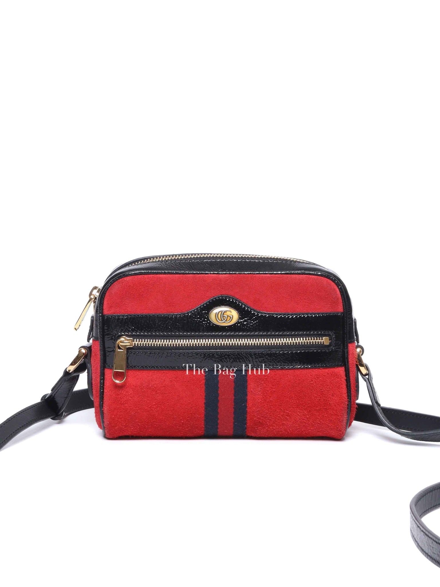 Gucci Red Suede Patent Web Mini Ophidia Shoulder Bag
