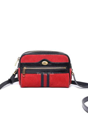 Gucci Red Suede Patent Web Mini Ophidia Shoulder Bag