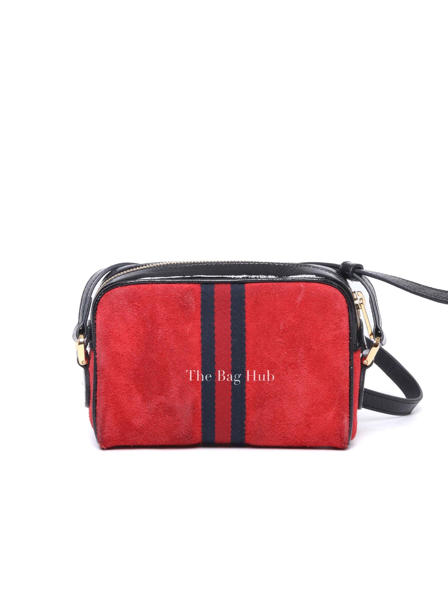 Gucci Red Suede Patent Web Mini Ophidia Shoulder Bag