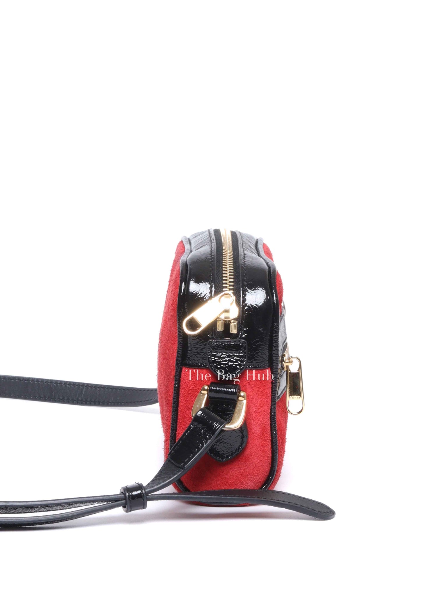 Gucci Red Suede Patent Web Mini Ophidia Shoulder Bag