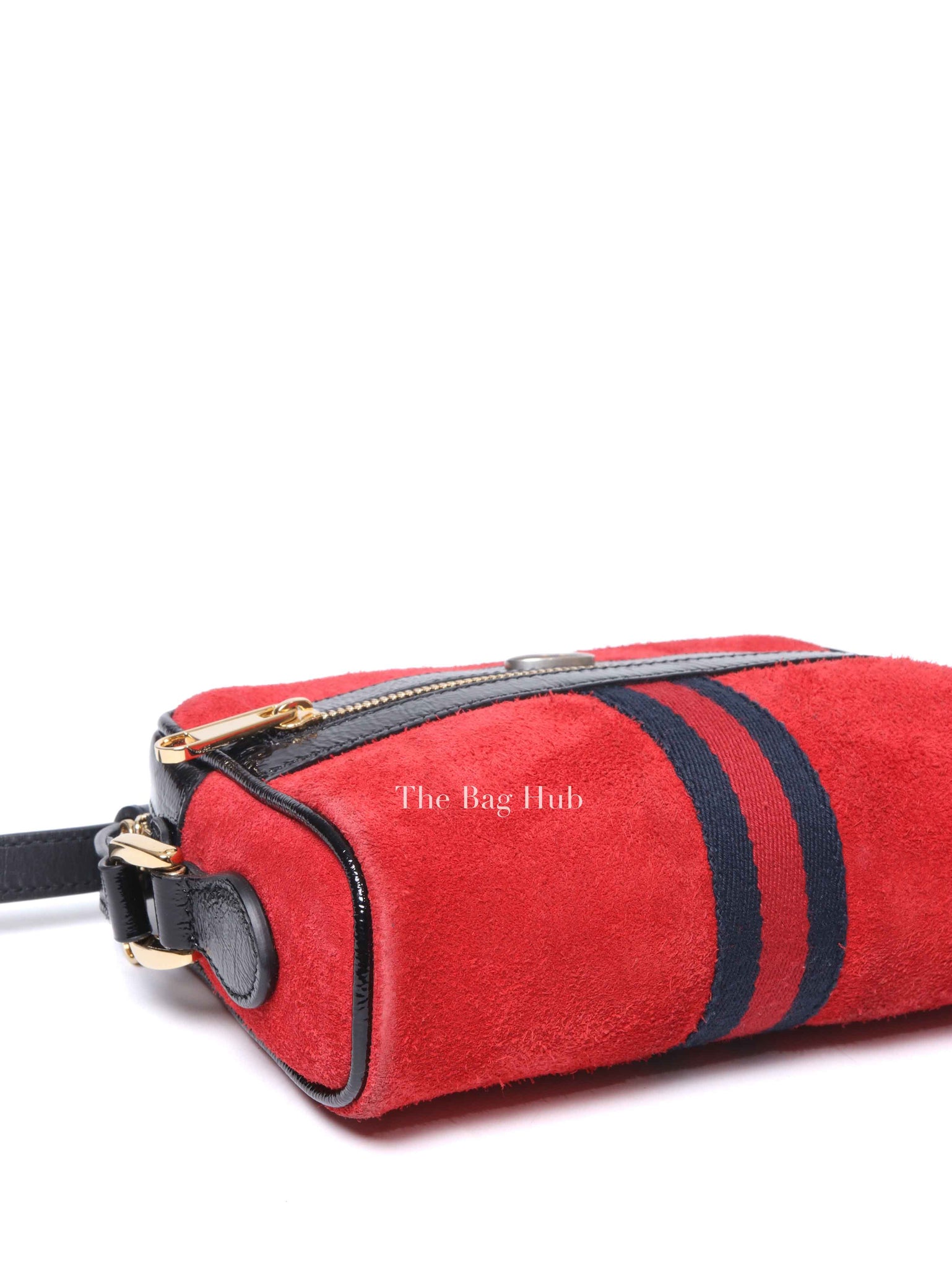 Gucci Red Suede Patent Web Mini Ophidia Shoulder Bag