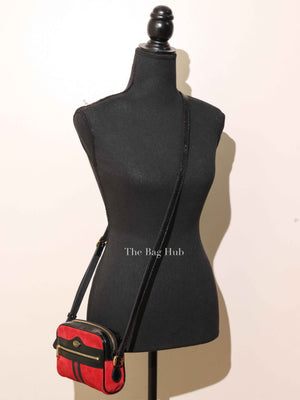 Gucci Red Suede Patent Web Mini Ophidia Shoulder Bag