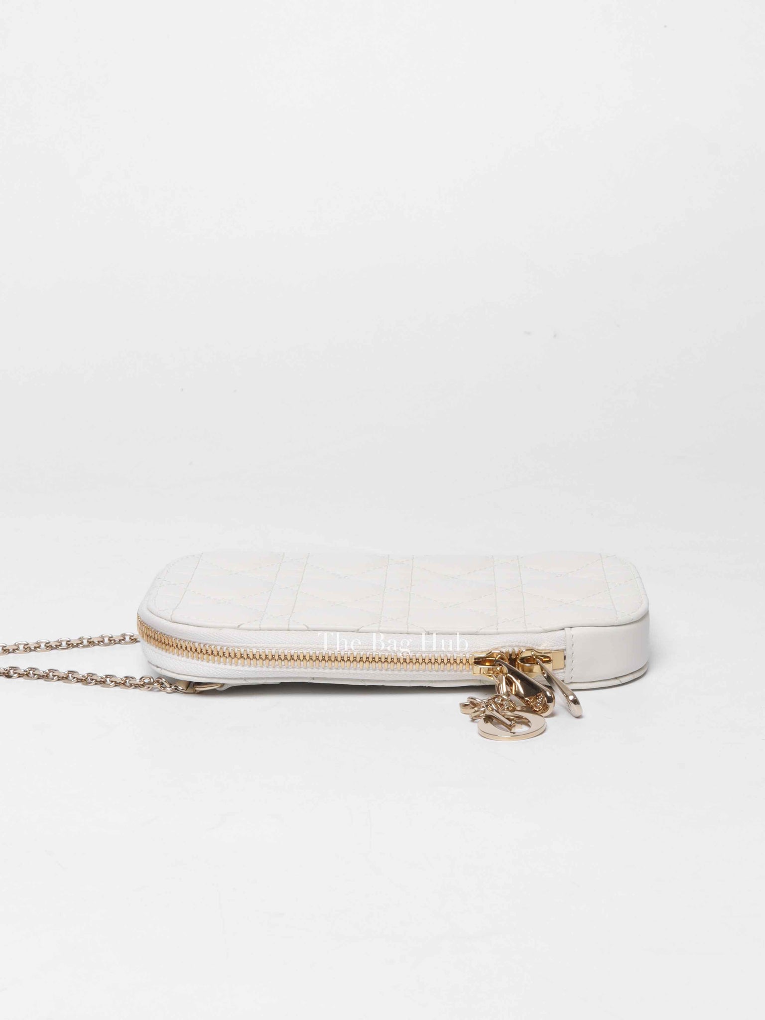 Christian Dior Latte Lambskin Cannage Lady Dior Phone Holder