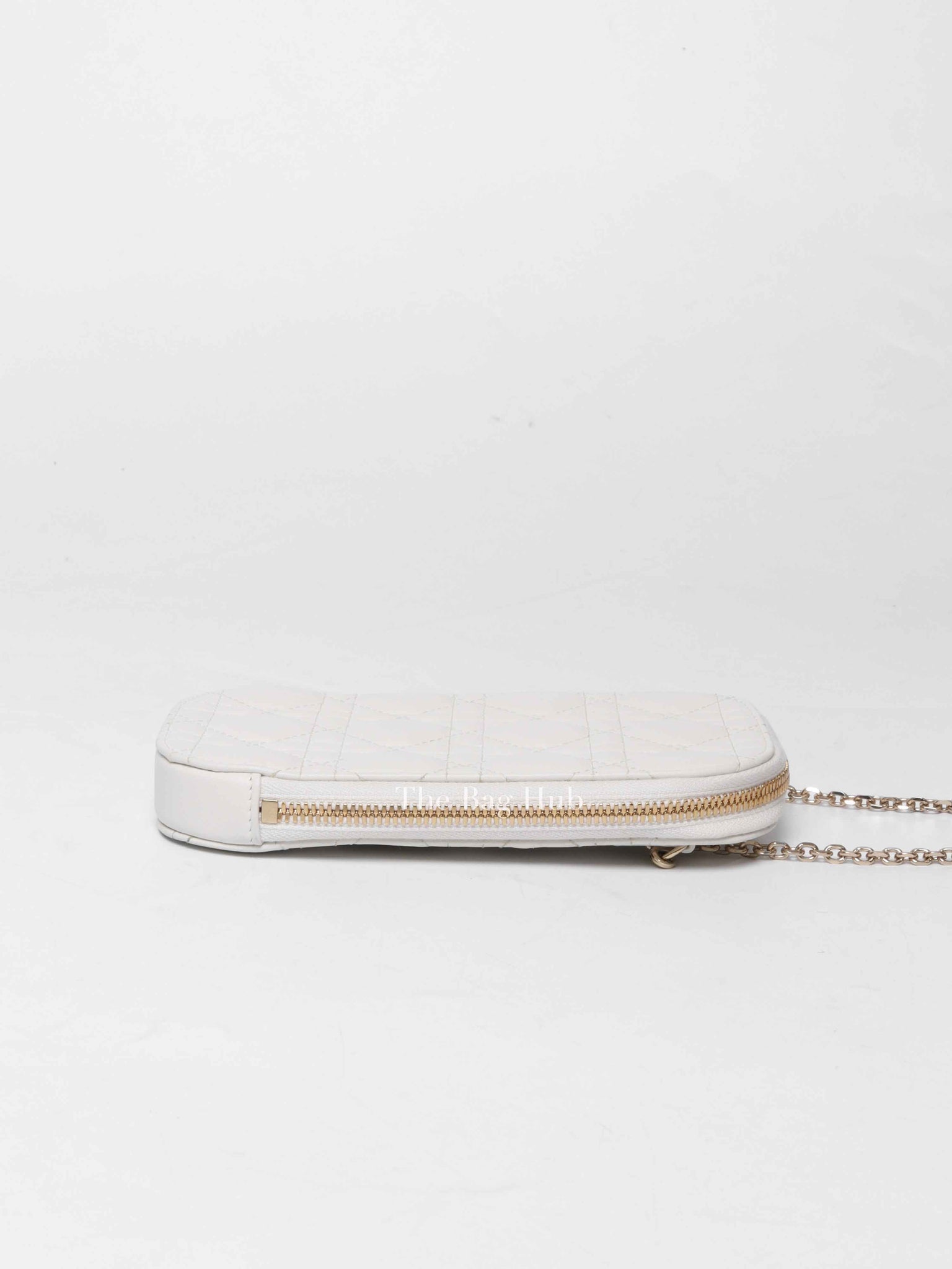 Christian Dior Latte Lambskin Cannage Lady Dior Phone Holder