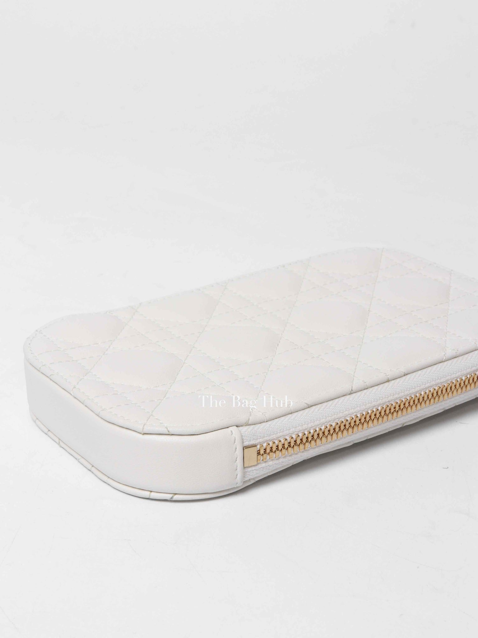 Christian Dior Latte Lambskin Cannage Lady Dior Phone Holder