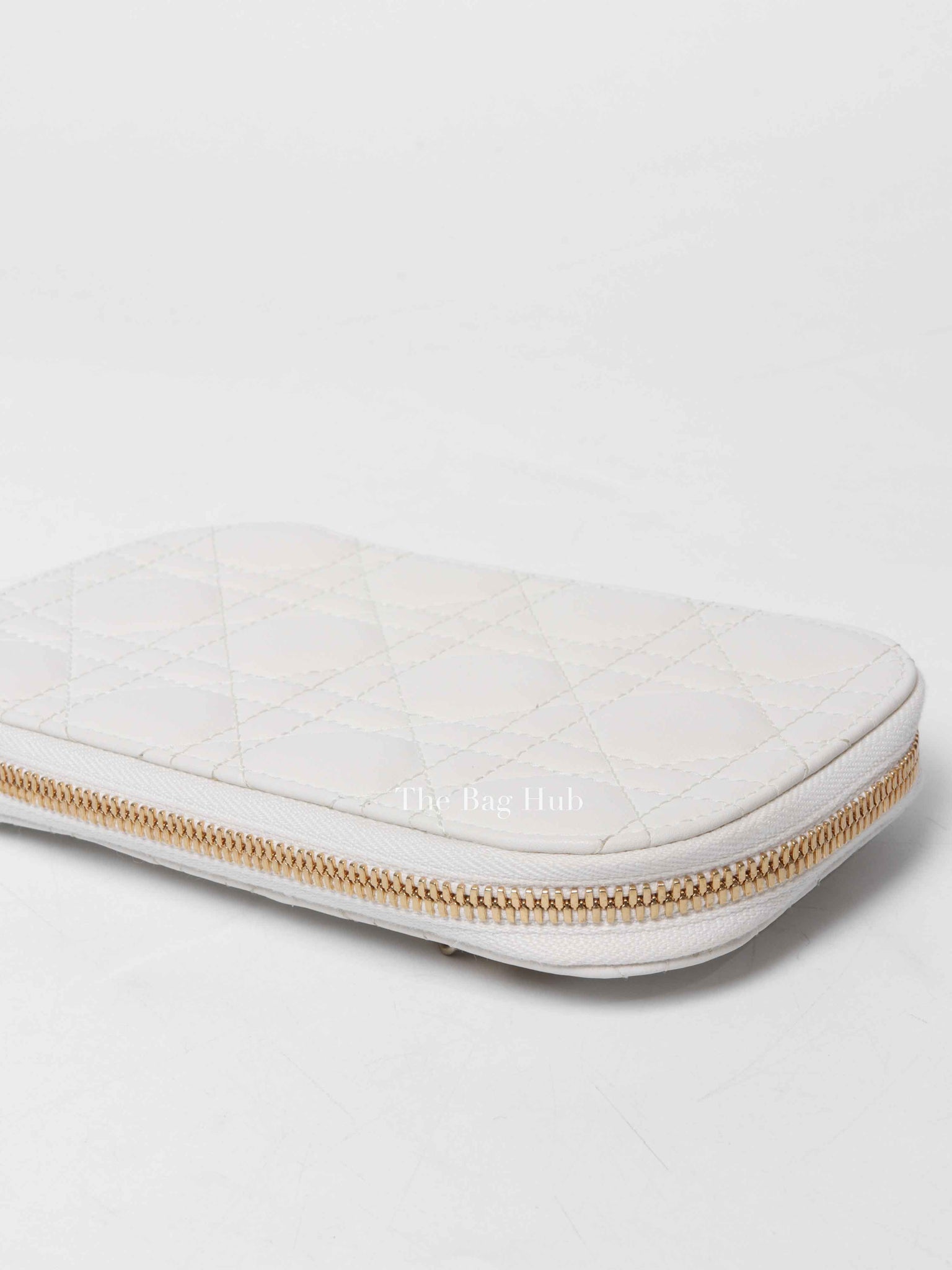Christian Dior Latte Lambskin Cannage Lady Dior Phone Holder