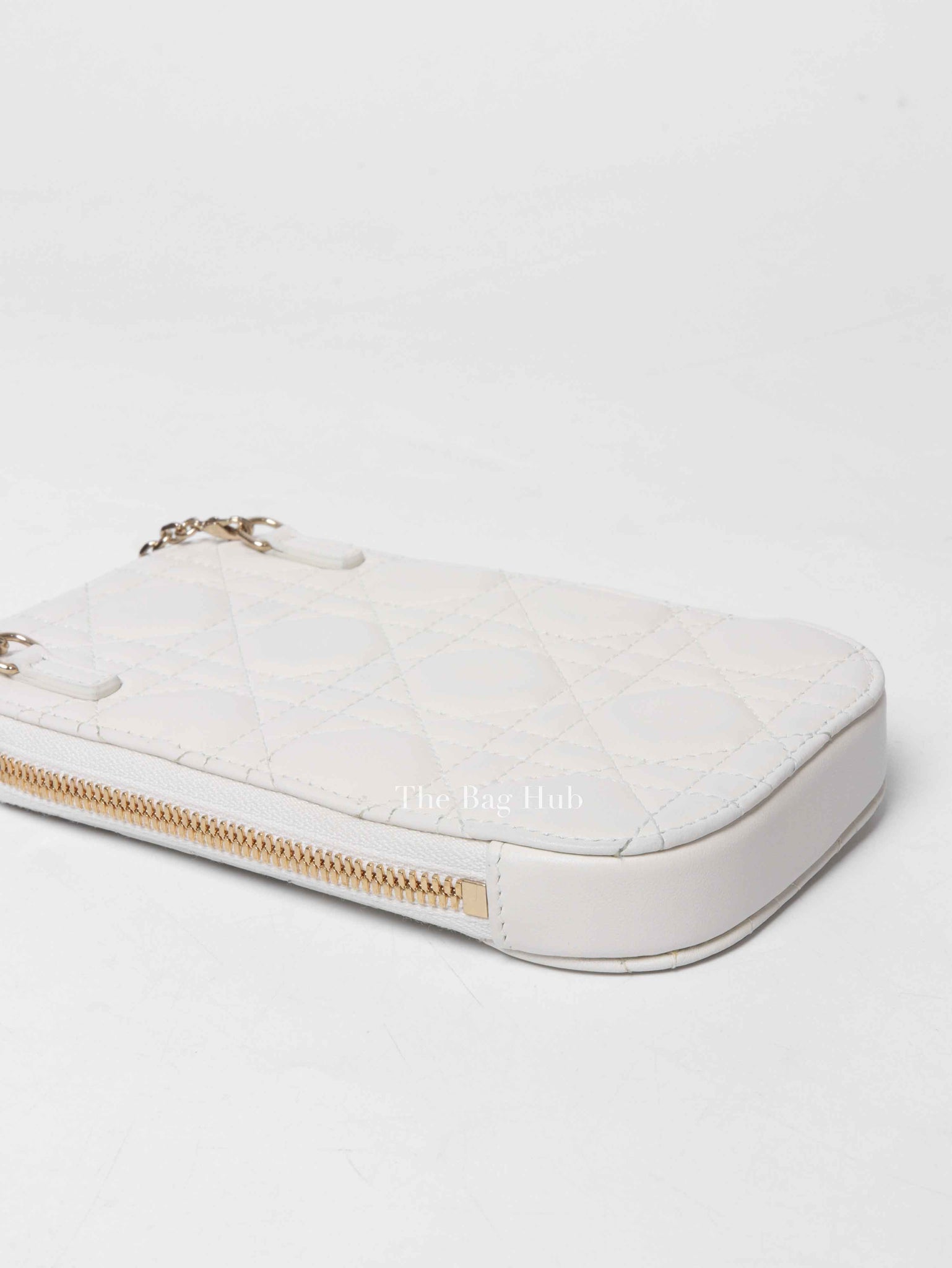 Christian Dior Latte Lambskin Cannage Lady Dior Phone Holder