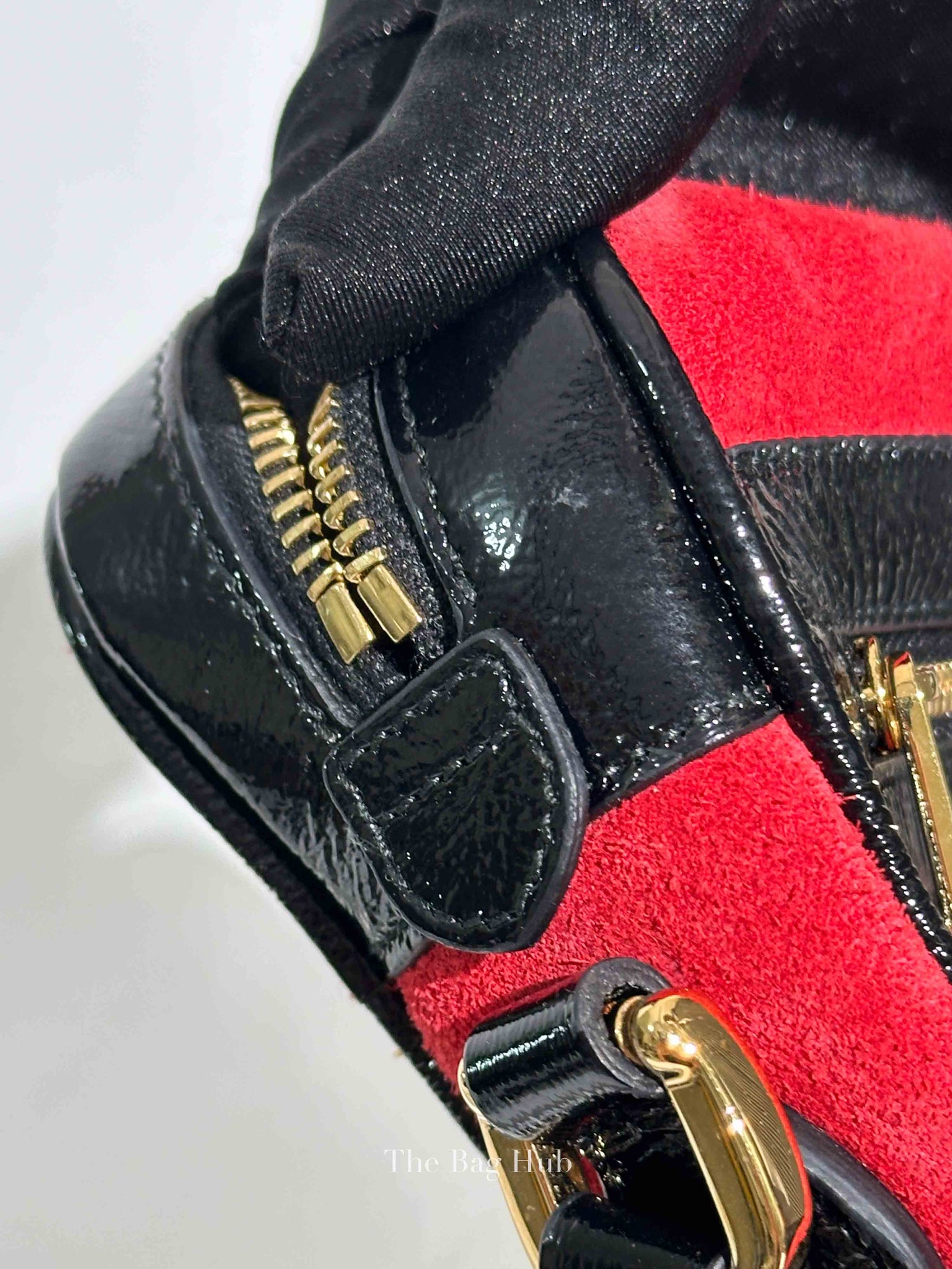 Gucci Red Suede Patent Web Mini Ophidia Shoulder Bag