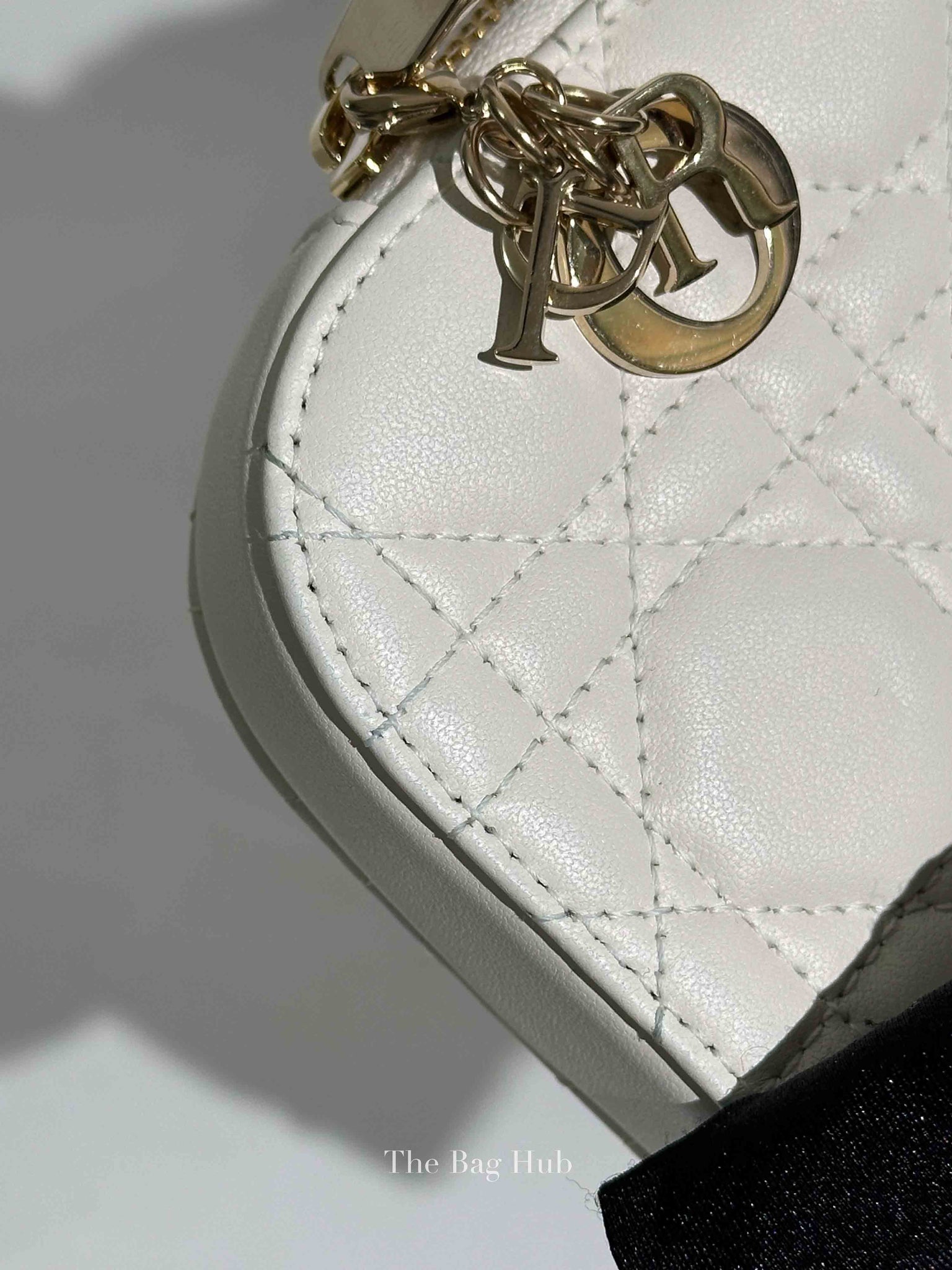 Christian Dior Latte Lambskin Cannage Lady Dior Phone Holder