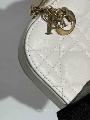 Christian Dior Latte Lambskin Cannage Lady Dior Phone Holder