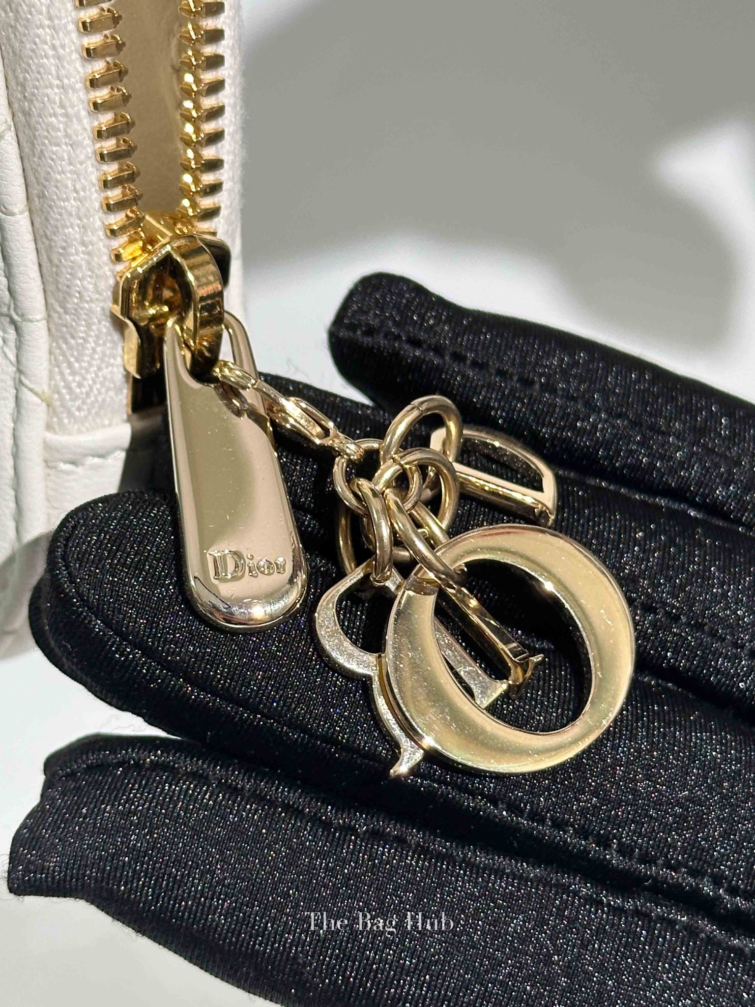 Christian Dior Latte Lambskin Cannage Lady Dior Phone Holder