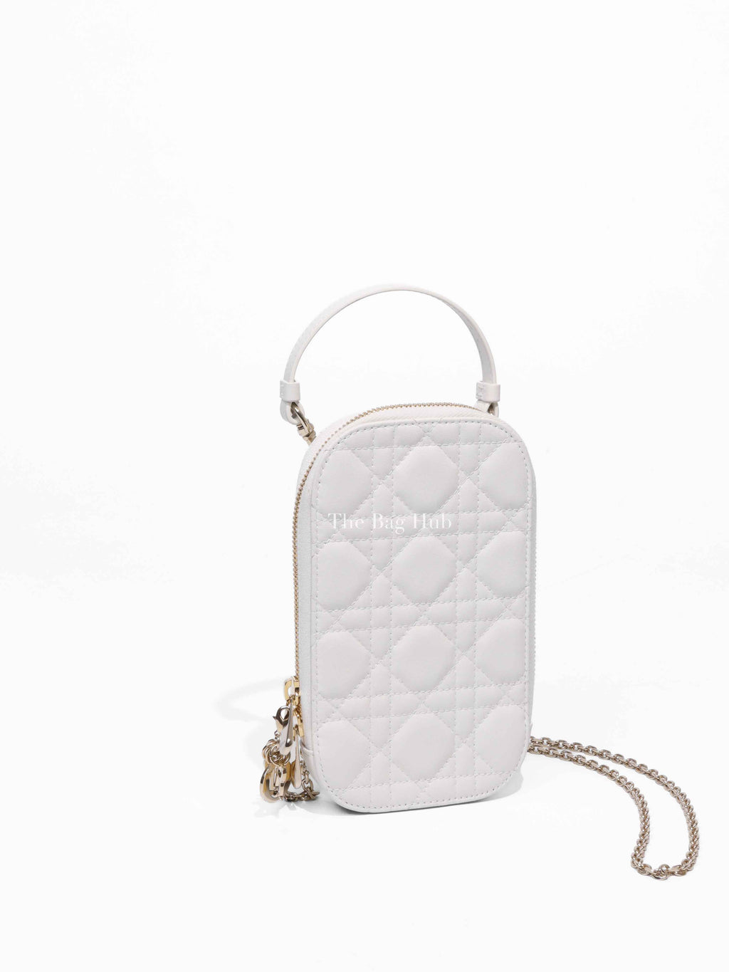 Christian Dior Latte Lambskin Cannage Lady Dior Phone Holder