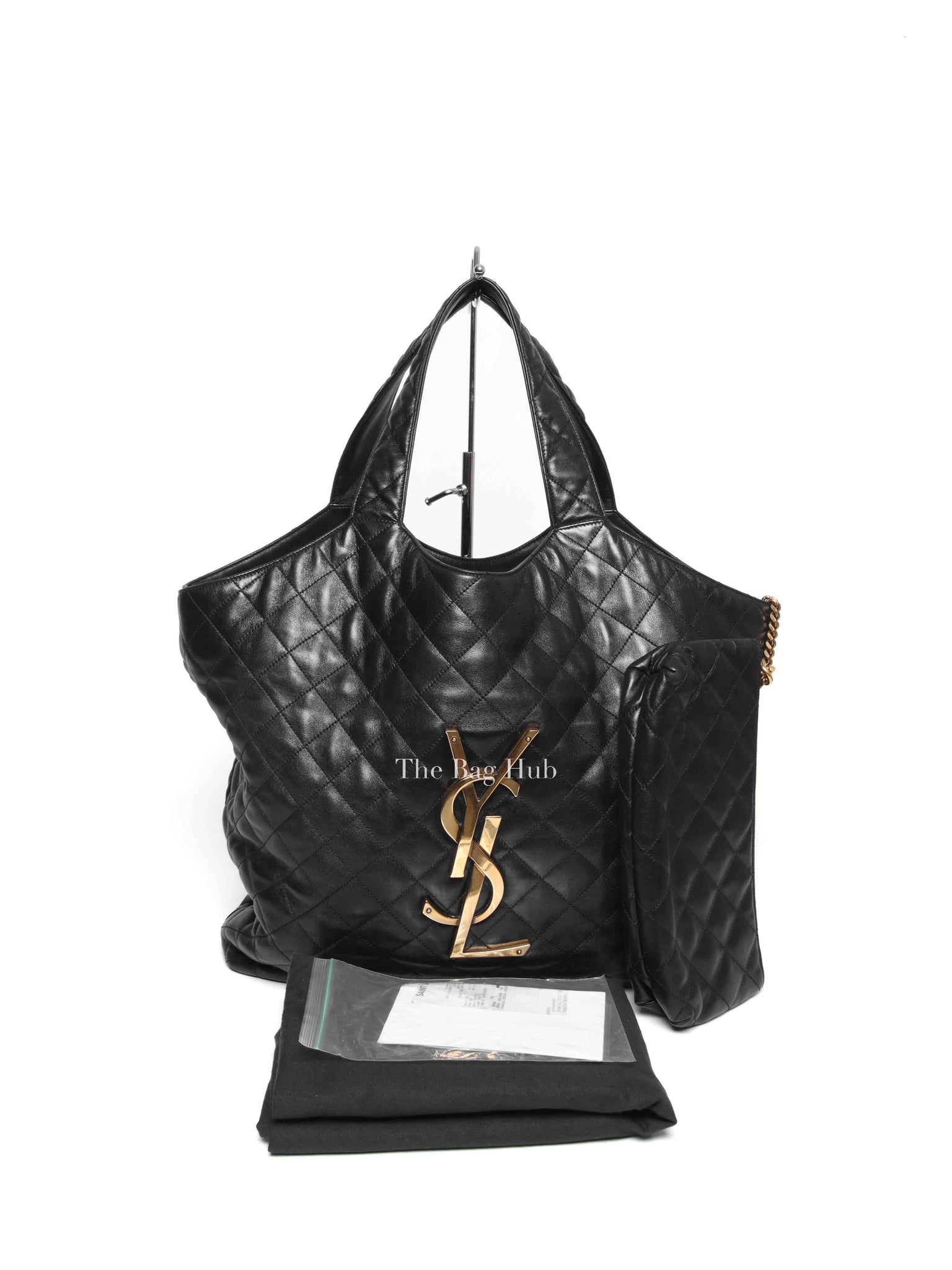 Saint Laurent Black Quilted Leather Icare Shopping Tote Bag