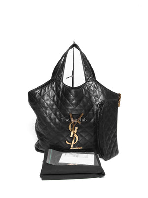 Saint Laurent Black Quilted Leather Icare Shopping Tote Bag