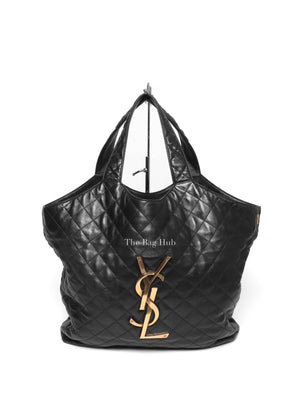 Saint Laurent Black Quilted Leather Icare Shopping Tote Bag