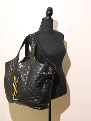 Saint Laurent Black Quilted Leather Icare Shopping Tote Bag