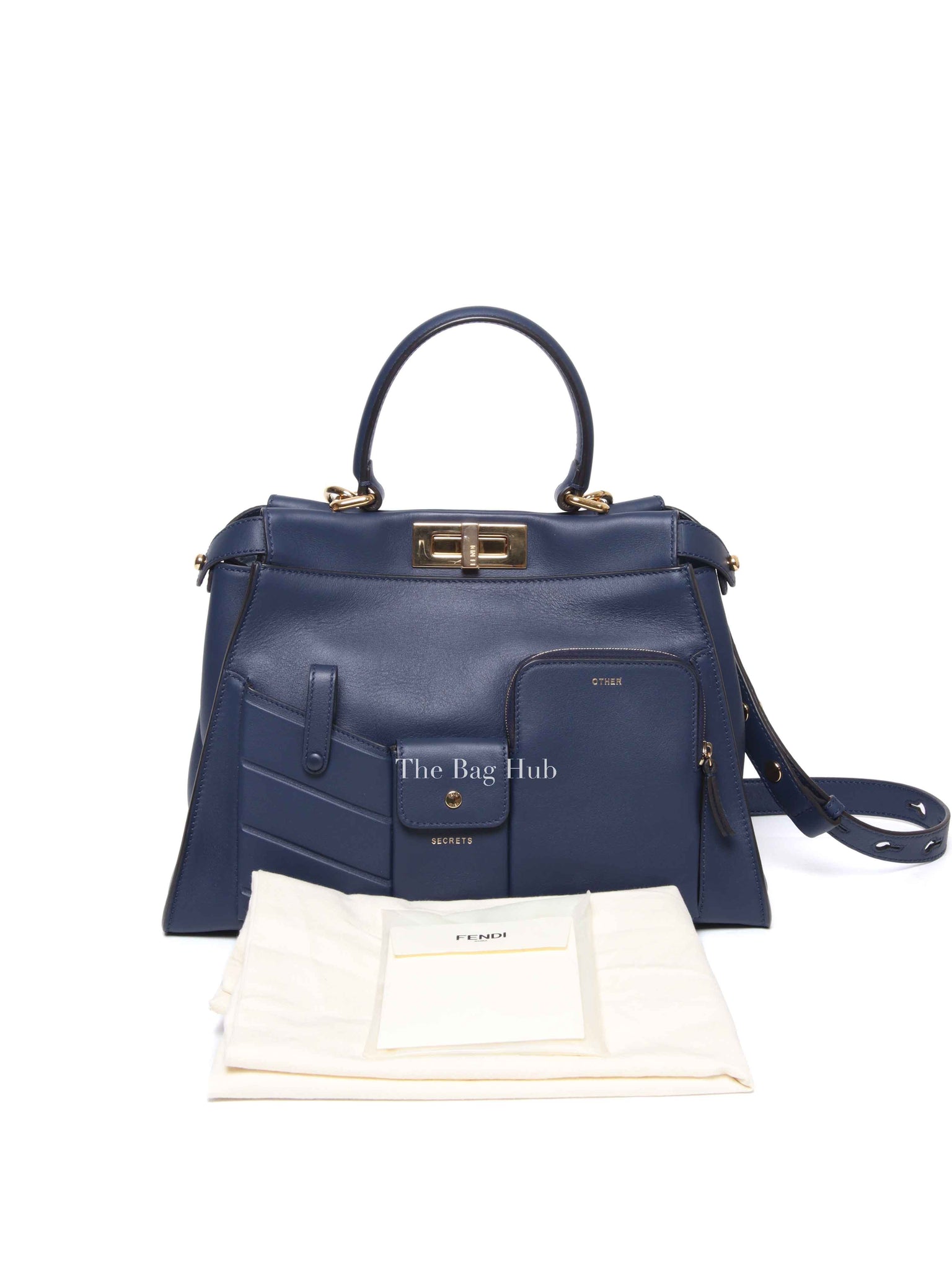 Fendi Blueberry Seta Shiny Nappa Peekaboo 3 Pocket Iconic Medium Satchel Bag