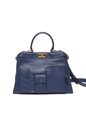 Fendi Blueberry Seta Shiny Nappa Peekaboo 3 Pocket Iconic Medium Satchel Bag