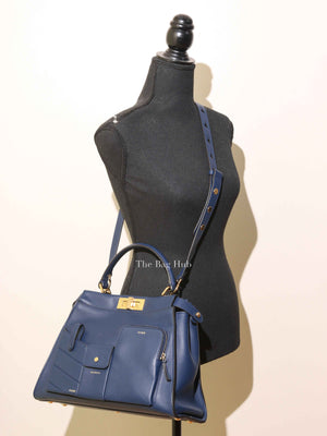 Fendi Blueberry Seta Shiny Nappa Peekaboo 3 Pocket Iconic Medium Satchel Bag