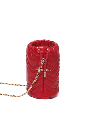 Gucci Red Leather GG Marmont Mini Bucket Bag