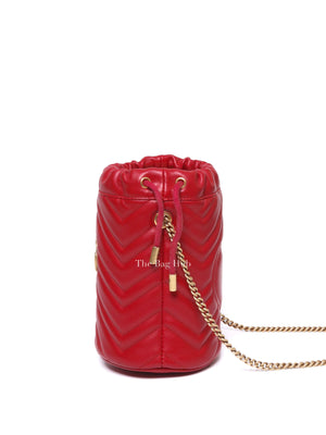 Gucci Red Leather GG Marmont Mini Bucket Bag