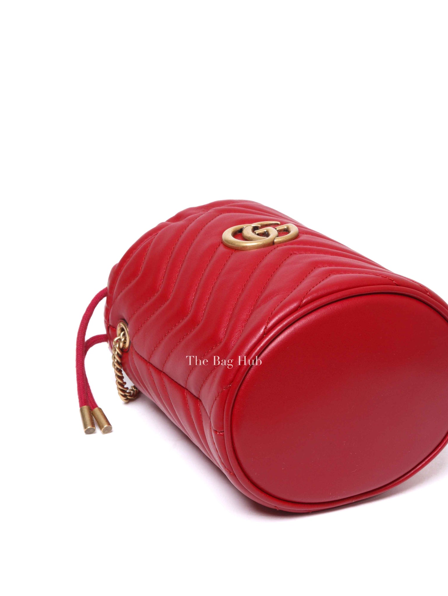 Gucci Red Leather GG Marmont Mini Bucket Bag