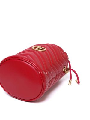 Gucci Red Leather GG Marmont Mini Bucket Bag