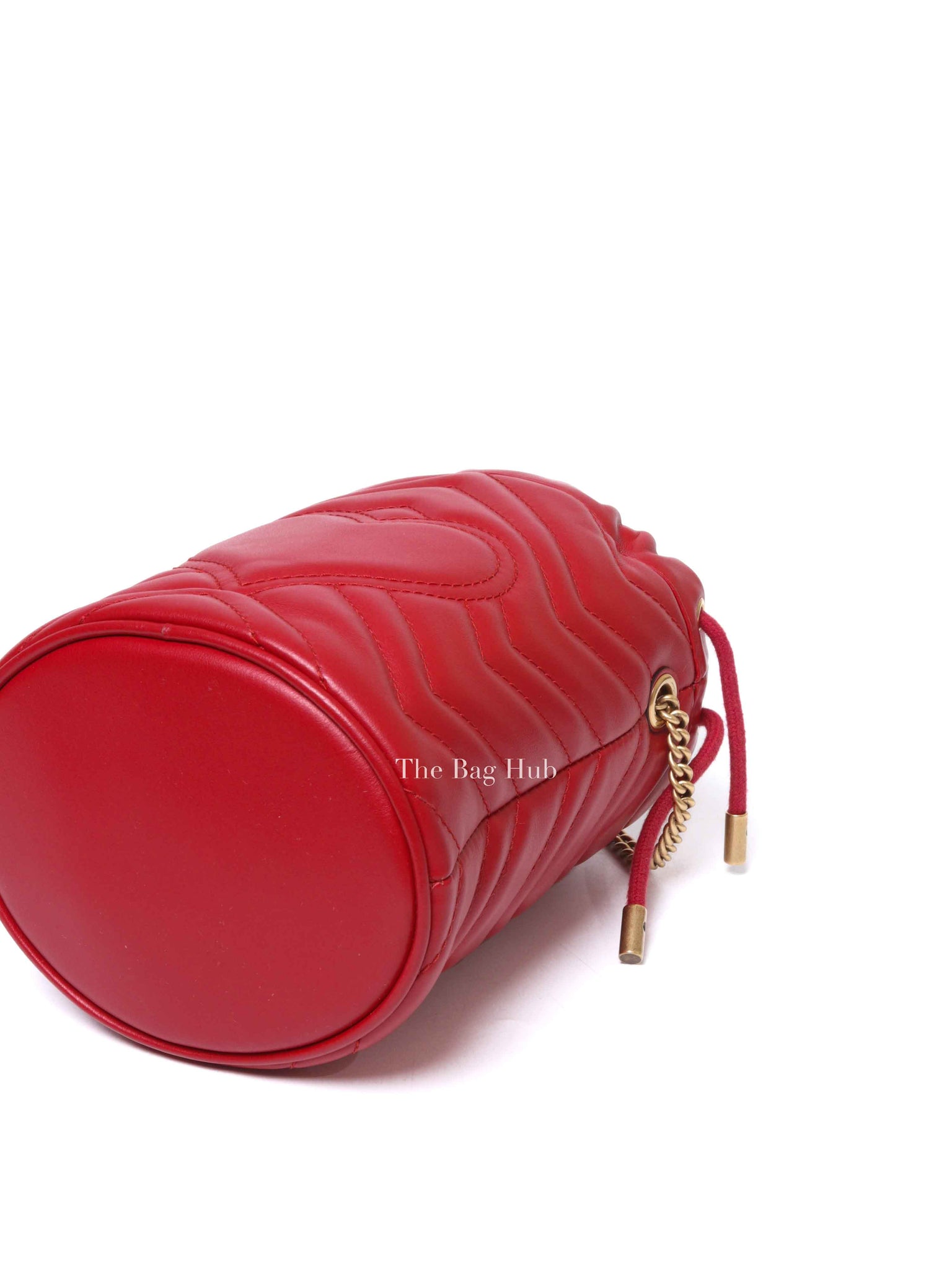 Gucci Red Leather GG Marmont Mini Bucket Bag