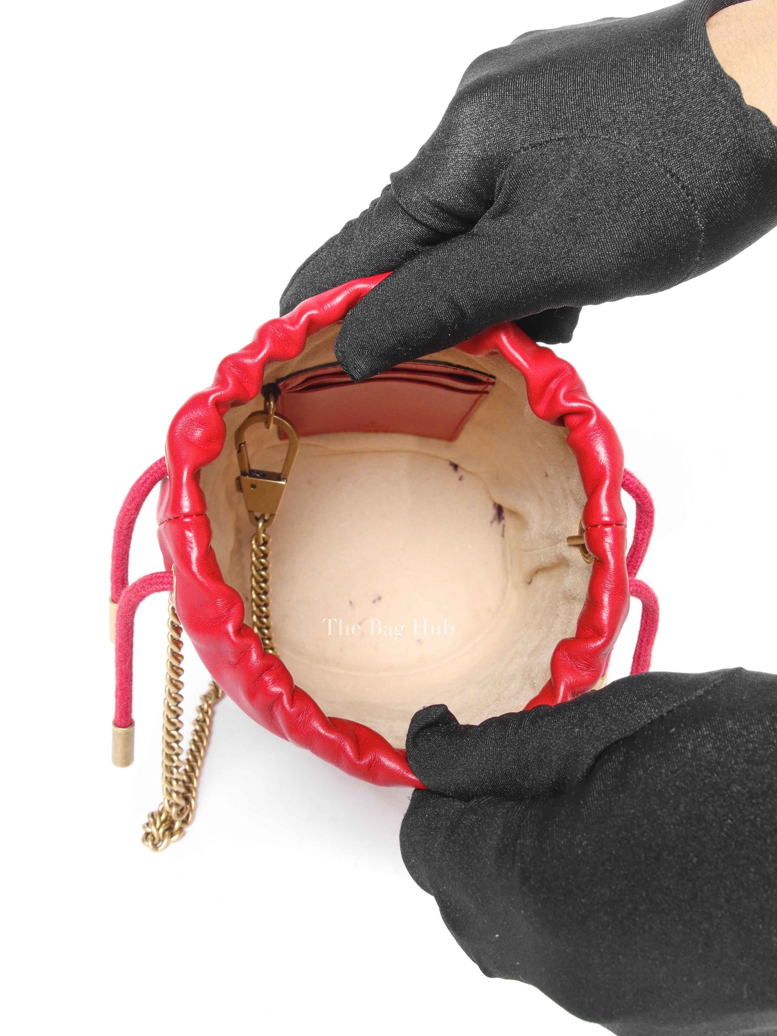 Gucci Red Leather GG Marmont Mini Bucket Bag