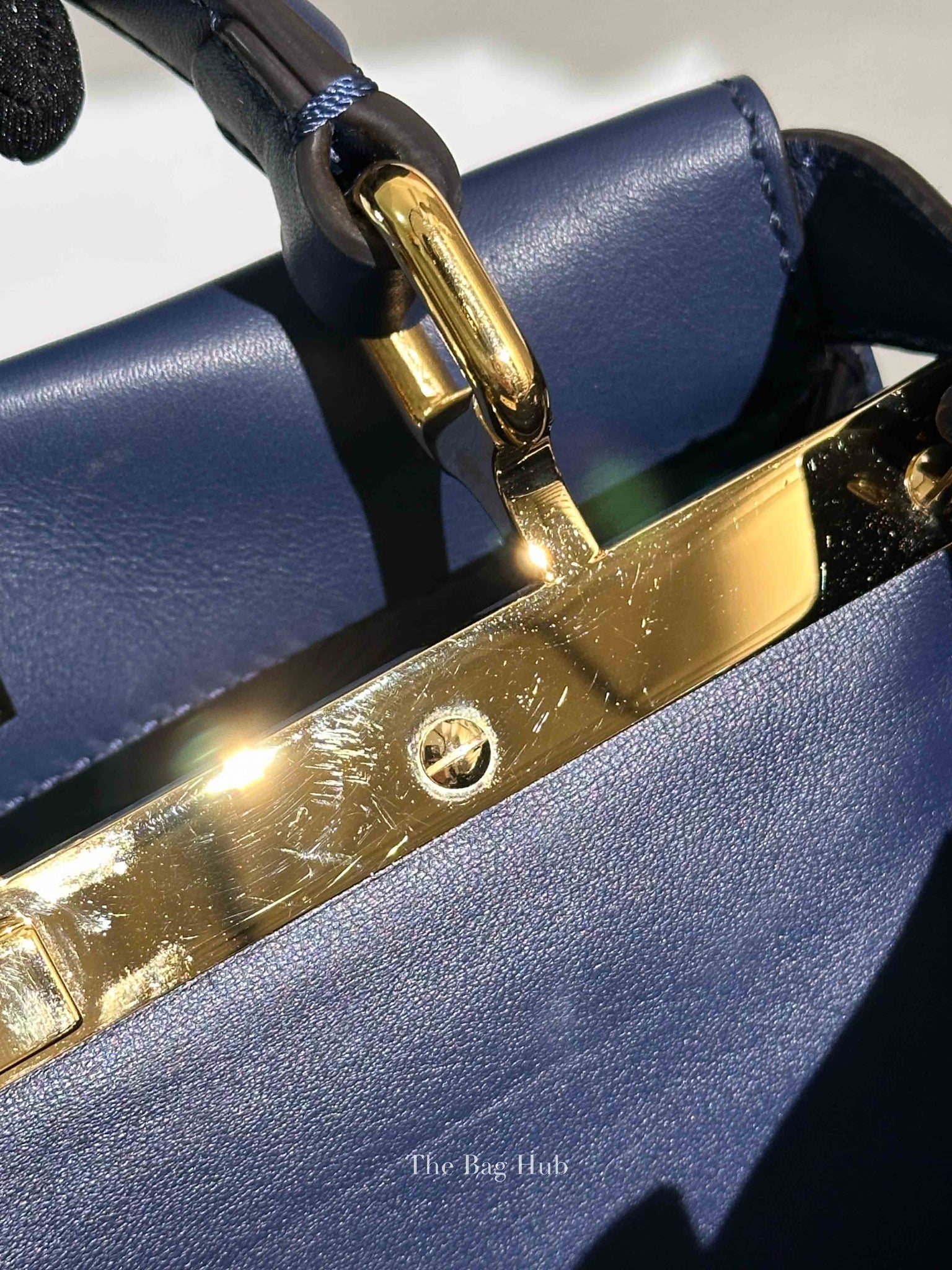 Fendi Blueberry Seta Shiny Nappa Peekaboo 3 Pocket Iconic Medium Satchel Bag