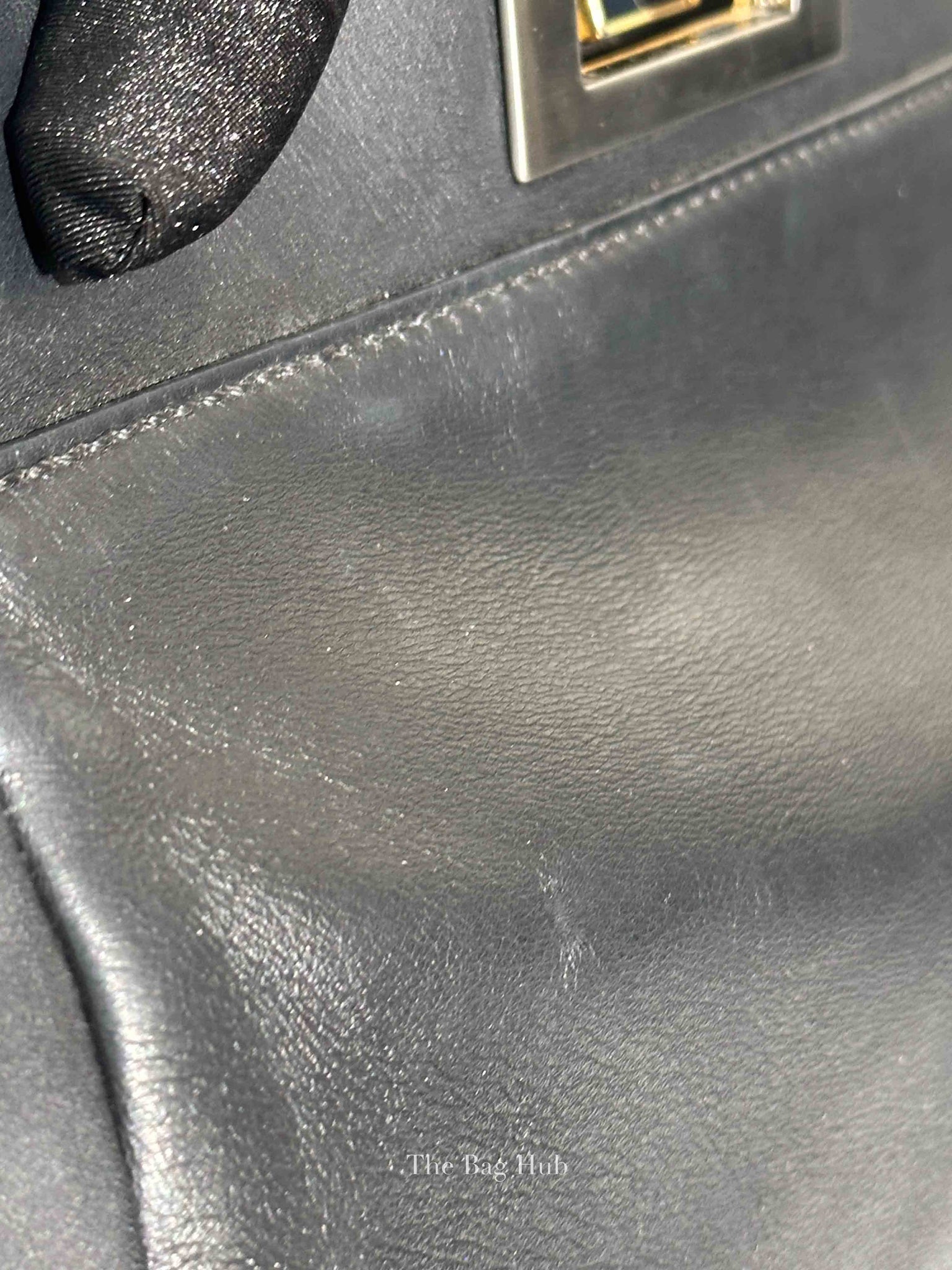 Fendi Black Vitello Morgan Shiny Nappa Medium Peekaboo Iconic Satchel with Fur Bag Charm