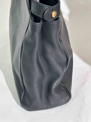 Fendi Black Vitello Morgan Shiny Nappa Medium Peekaboo Iconic Satchel with Fur Bag Charm