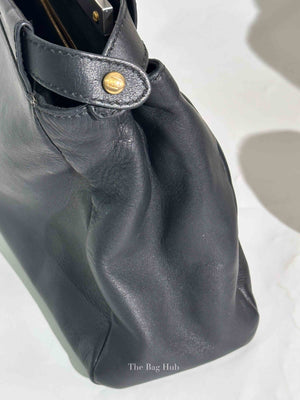Fendi Black Vitello Morgan Shiny Nappa Medium Peekaboo Iconic Satchel with Fur Bag Charm