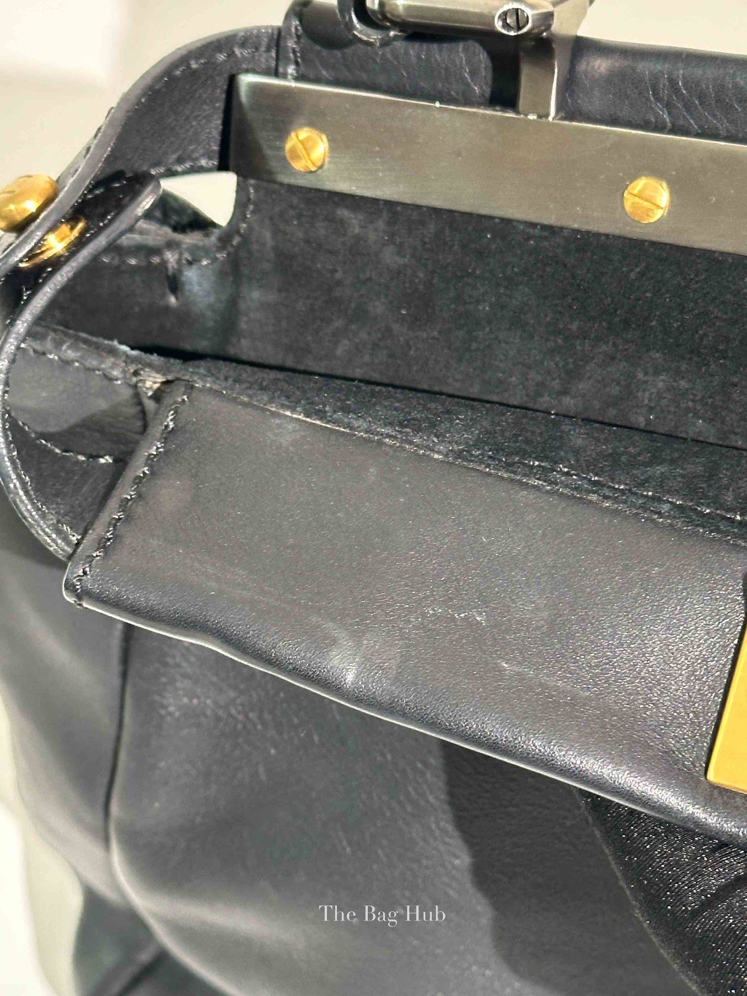Fendi Black Vitello Morgan Shiny Nappa Medium Peekaboo Iconic Satchel with Fur Bag Charm