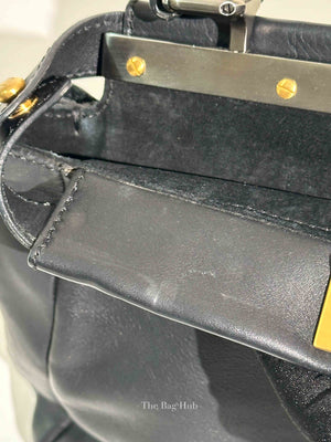 Fendi Black Vitello Morgan Shiny Nappa Medium Peekaboo Iconic Satchel with Fur Bag Charm