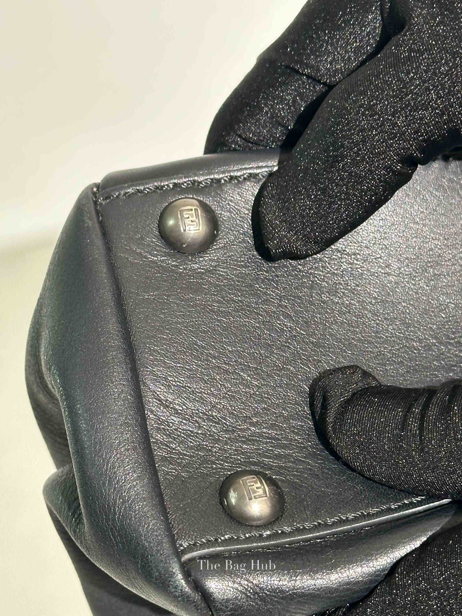 Fendi Black Vitello Morgan Shiny Nappa Medium Peekaboo Iconic Satchel with Fur Bag Charm