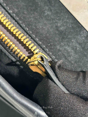 Fendi Black Vitello Morgan Shiny Nappa Medium Peekaboo Iconic Satchel with Fur Bag Charm