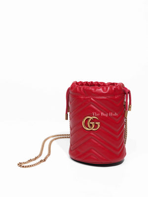 Gucci Red Leather GG Marmont Mini Bucket Bag