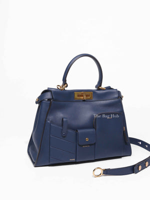 Fendi Blueberry Seta Shiny Nappa Peekaboo 3 Pocket Iconic Medium Satchel Bag