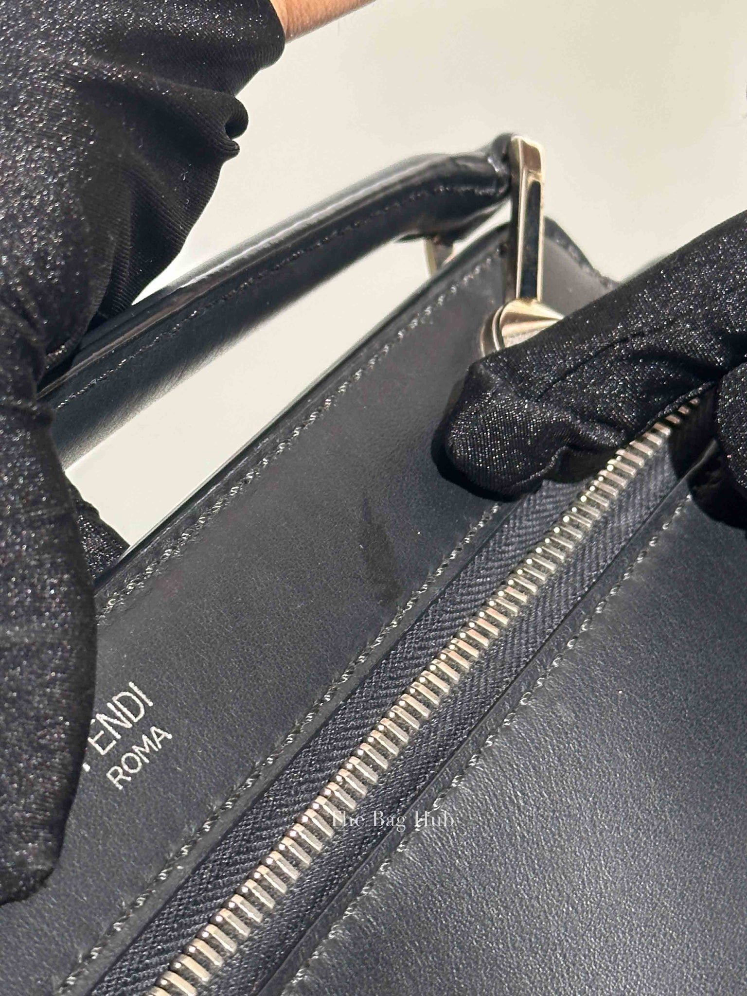 Fendi Black/Royal Blue Leather Dotcom Top Handle Bag