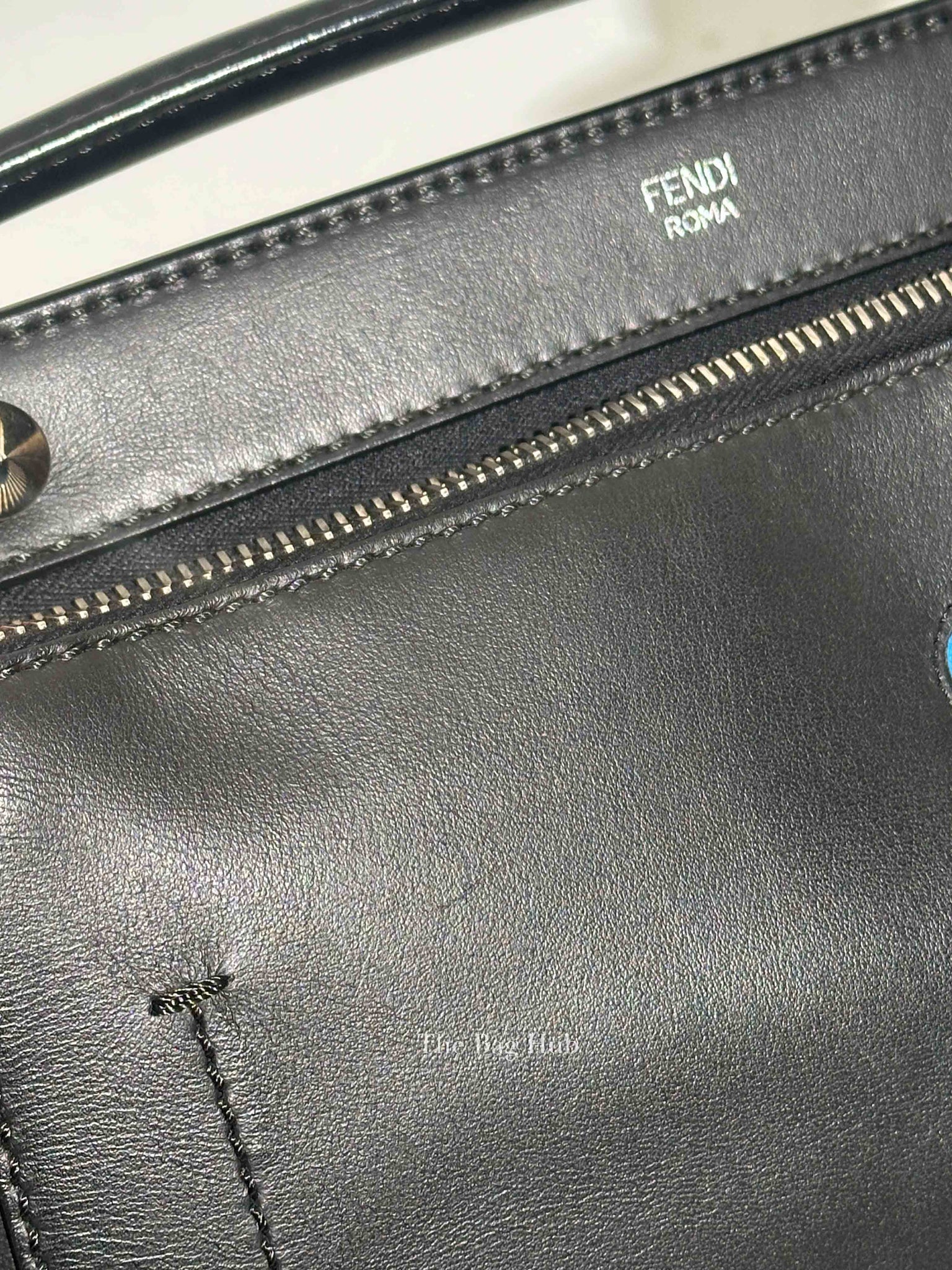 Fendi Black/Royal Blue Leather Dotcom Top Handle Bag