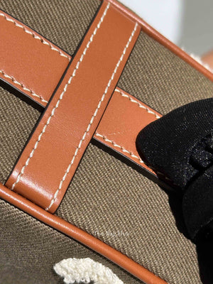 Celine Khaki/Tan Cotton/Gabardine Bouclette Embroidered Medium Strap Ava Triomphe Shoulder Bag