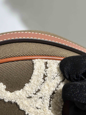 Celine Khaki/Tan Cotton/Gabardine Bouclette Embroidered Medium Strap Ava Triomphe Shoulder Bag