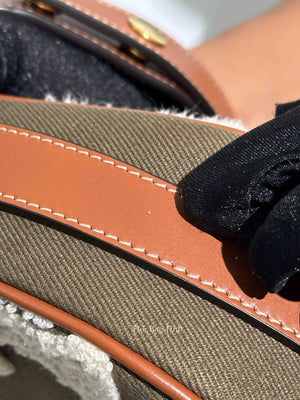 Celine Khaki/Tan Cotton/Gabardine Bouclette Embroidered Medium Strap Ava Triomphe Shoulder Bag